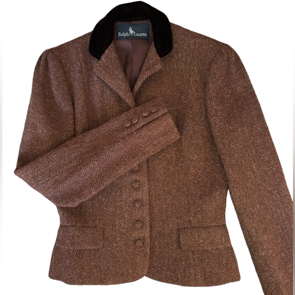 Vtg 70’s Ralph Lauren Wool Herringbone Tweed English Riding Coat Blazer Size 6